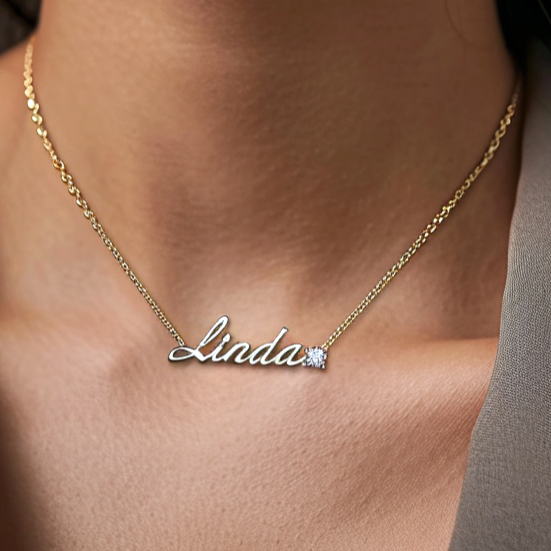 Cursive Script Name Necklace with Box Chain - Item xnaj0924-01