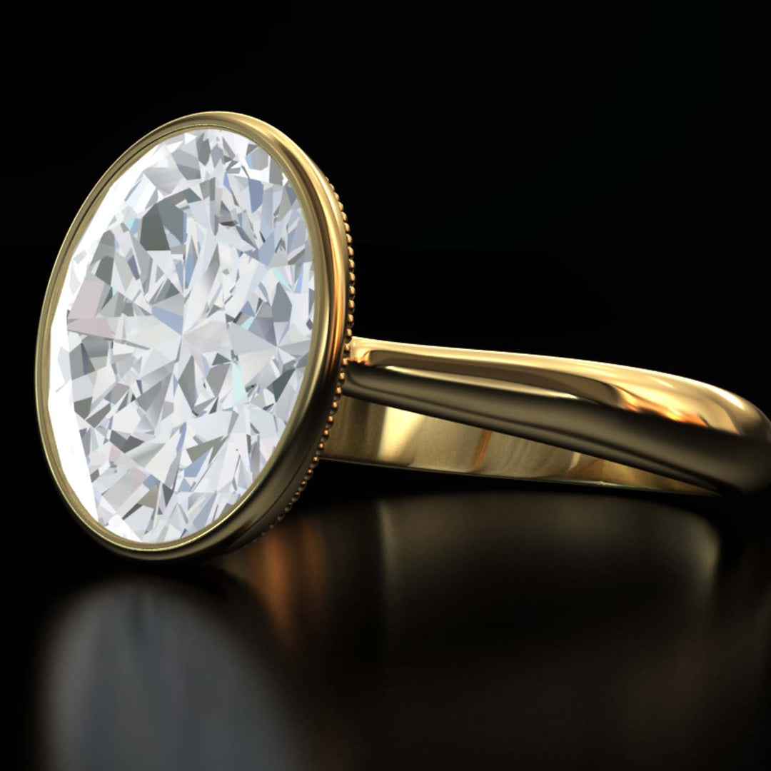 4.5 Carat Oval Lab-Grown Diamond Bezel Cathedral Ring - Classic Elegance Reimagined