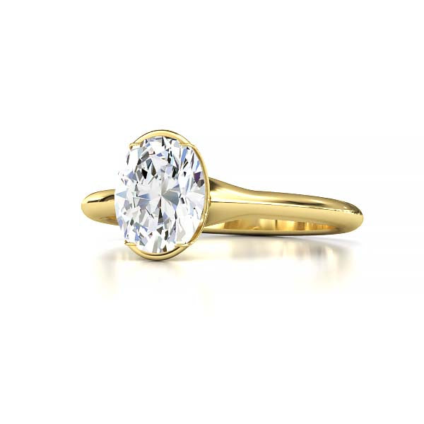 Exquisite Modern Elegance 1.25 CT Oval Lab-Grown Diamond Half Bezel Engagement Ring in Lustrous Gold