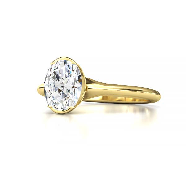 Exquisite Modern Elegance 1.25 CT Oval Lab-Grown Diamond Half Bezel Engagement Ring in Lustrous Gold