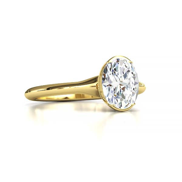 Exquisite Modern Elegance 1.25 CT Oval Lab-Grown Diamond Half Bezel Engagement Ring in Lustrous Gold