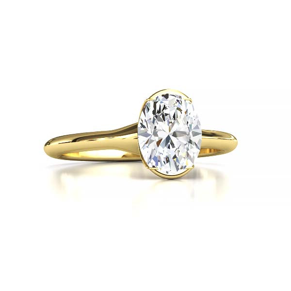 Exquisite Modern Elegance 1.25 CT Oval Lab-Grown Diamond Half Bezel Engagement Ring in Lustrous Gold