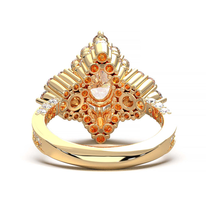 Majestic 1.30 CT Oval-Cut Lab-Grown Diamond Engagement Ring Encircled by a Sparkling Halo and Adorned with an Under-gallery of Pave Diamonds in a Yellow Gold Setting