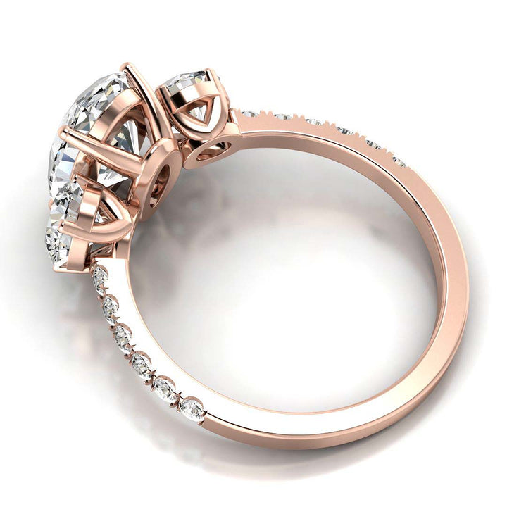 Exquisite Three-Stone Lab-Grown Oval Diamond Engagement Ring - Pavé Set Band, Available in Gold & Platinum