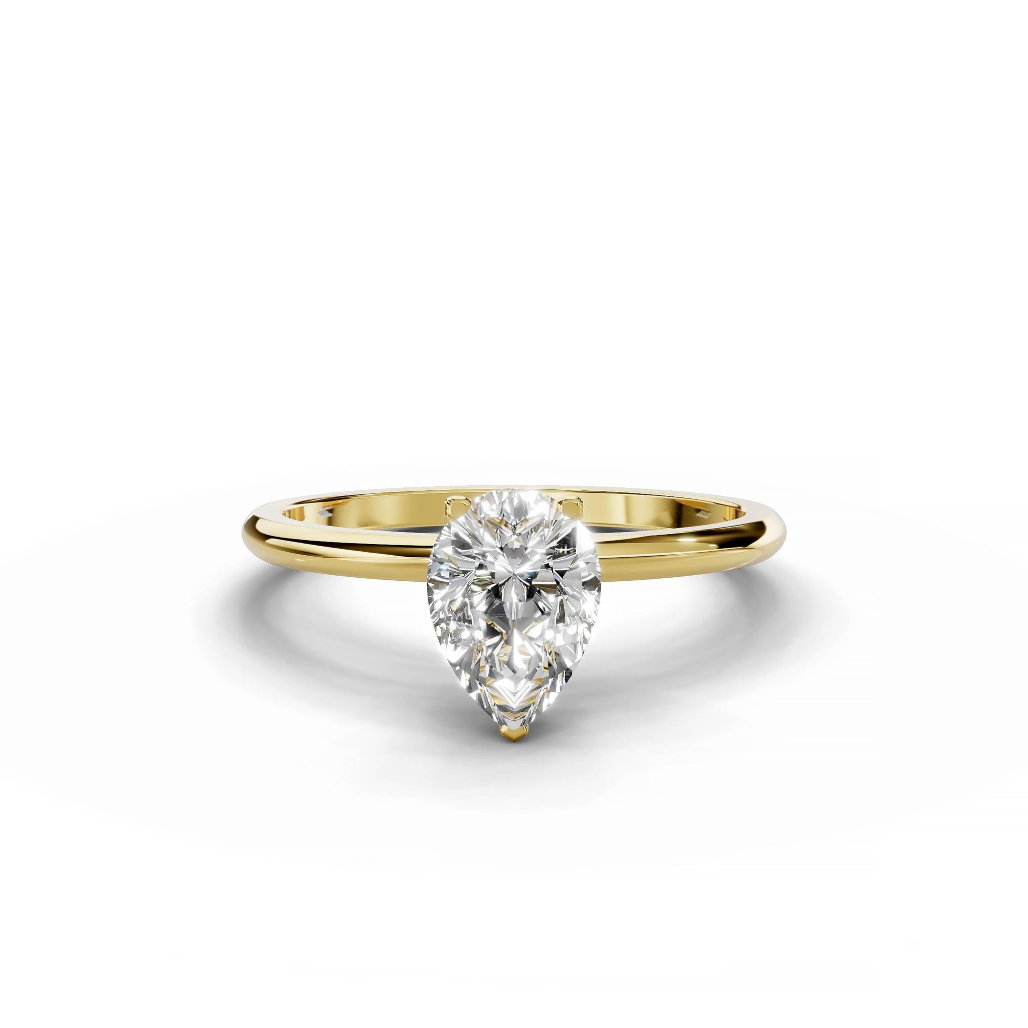 Pear-shaped diamond engagement ring, hidden halo, custom design, yellow gold.