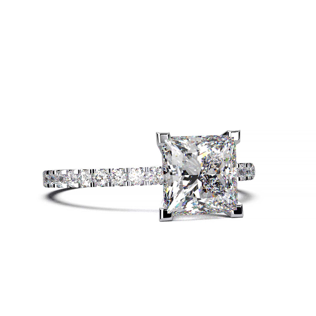 1.25 Carat Princess Cut Lab-Grown Diamond Pave Engagement Ring