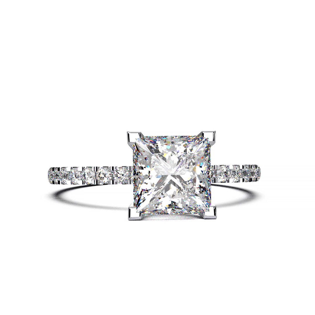 1.25 Carat Princess Cut Lab-Grown Diamond Pave Engagement Ring