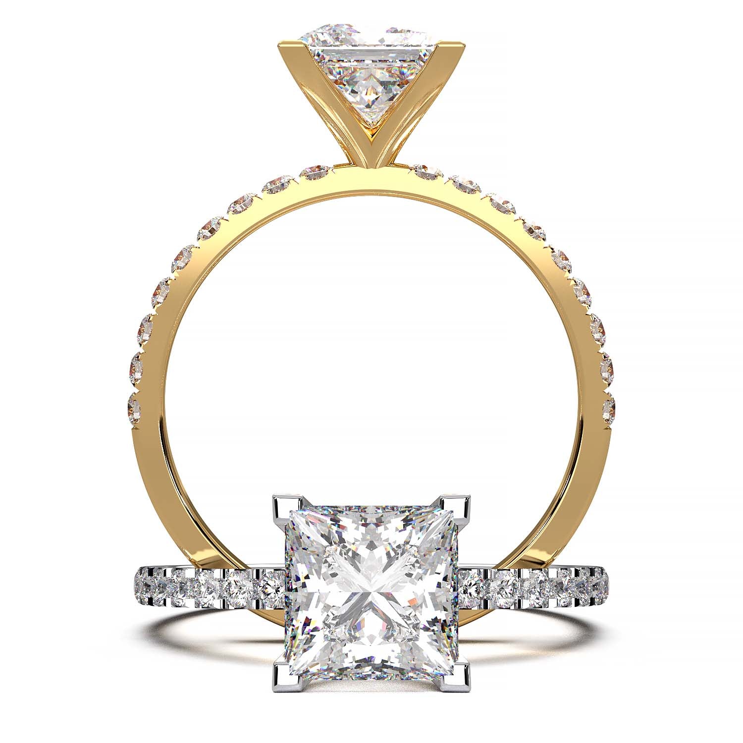 1.25 Carat Princess Cut Lab-Grown Diamond Pave Engagement Ring