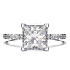 1.25 carat princess cut lab-grown diamond engagement ring with pave band and flush-fit base for a matching band alignment.