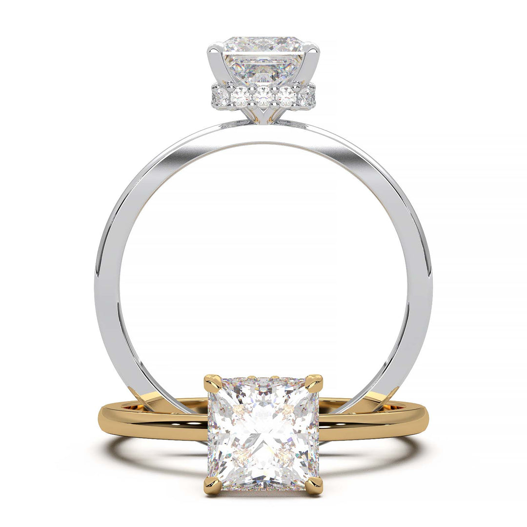 Princess Cut Lab-Grown Diamond Ring with Hidden Halo