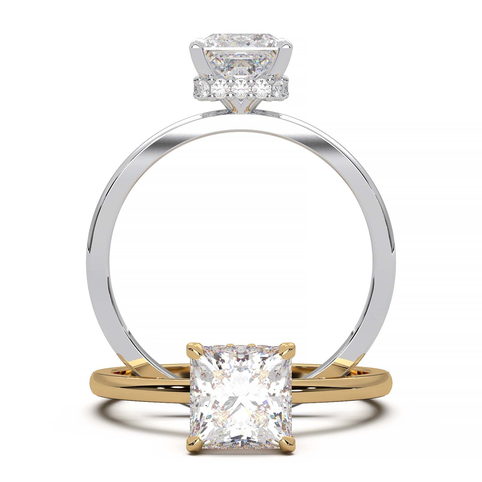 Princess Cut Lab-Grown Diamond Ring with Hidden Halo