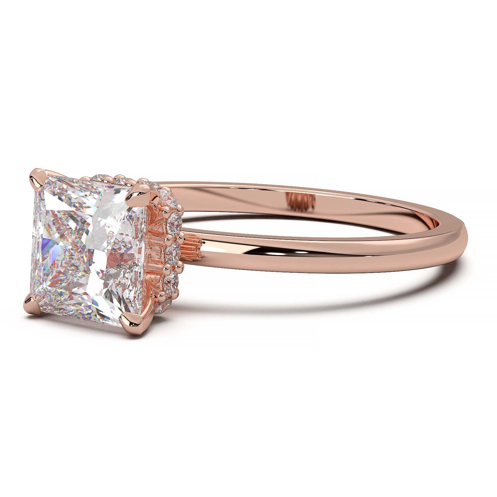 Princess Cut Lab-Grown Diamond Ring with Hidden Halo
