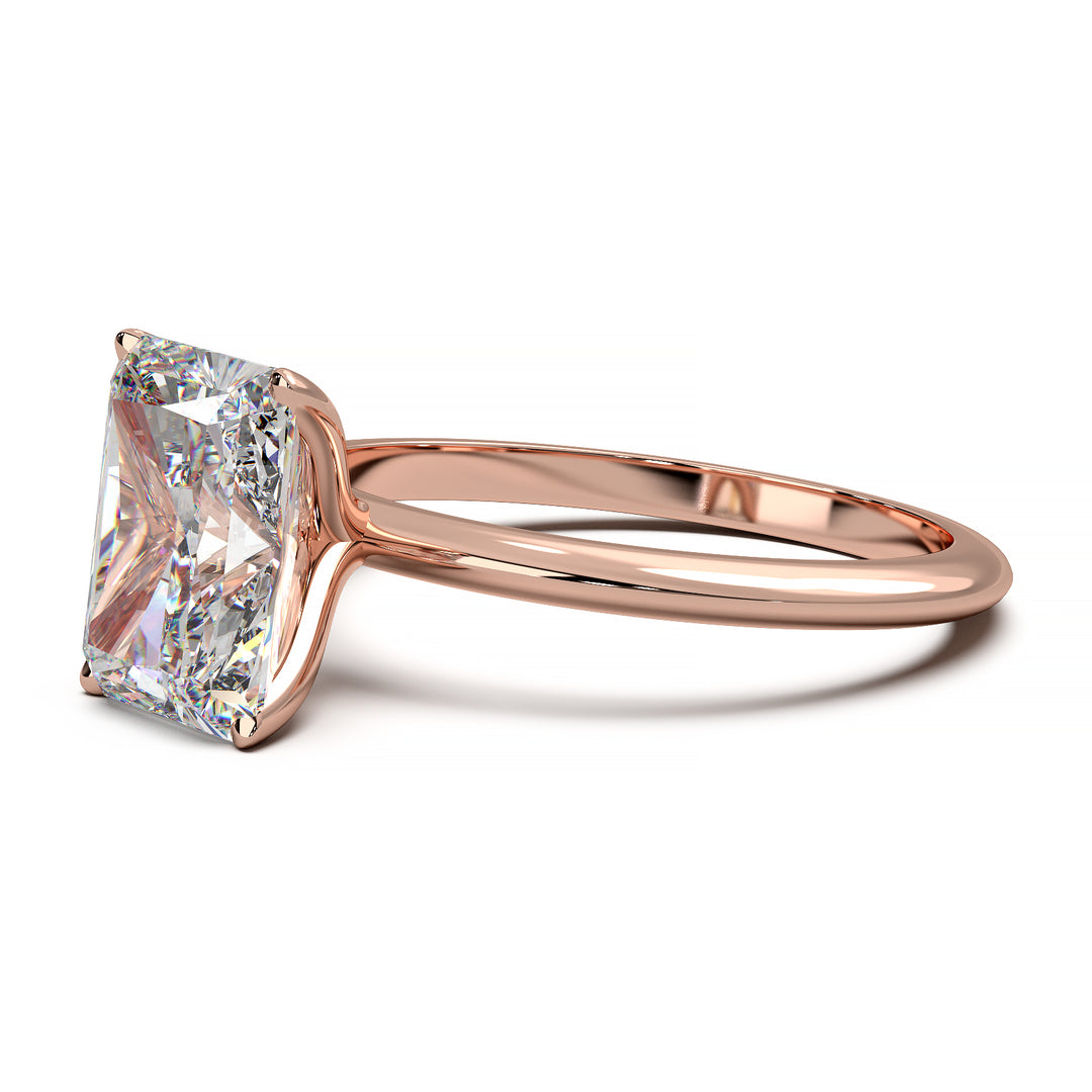 Radiant cut lab-grown diamond solitaire engagement ring with 1.7 carat diamond.