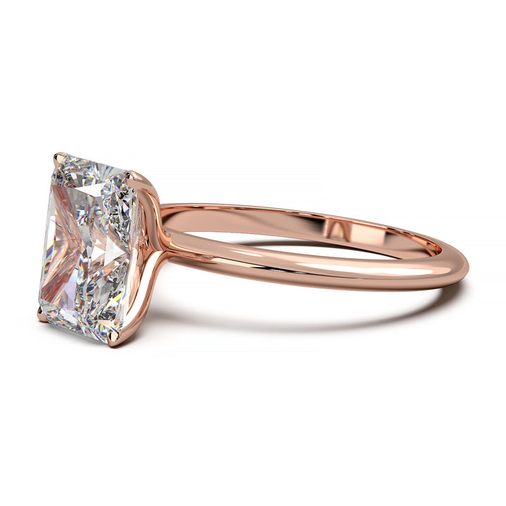 Radiant cut lab-grown diamond solitaire engagement ring with 1.7 carat diamond.