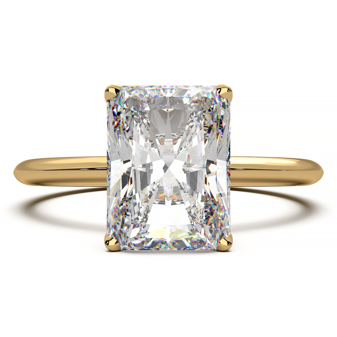 Radiant cut lab-grown diamond solitaire engagement ring with 1.7 carat diamond.