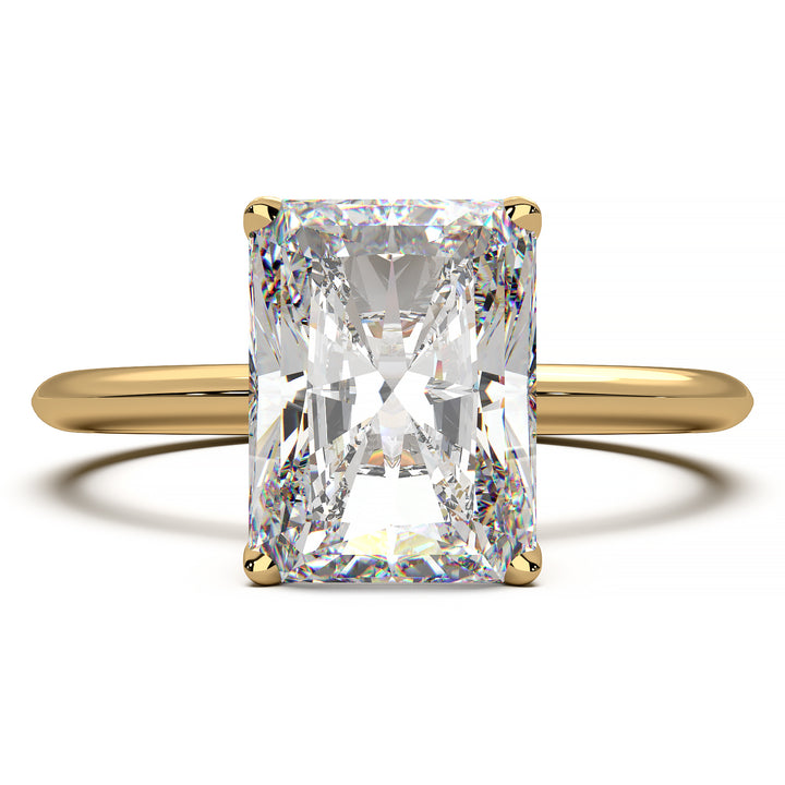 Radiant cut lab-grown diamond solitaire engagement ring with 1.7 carat diamond.