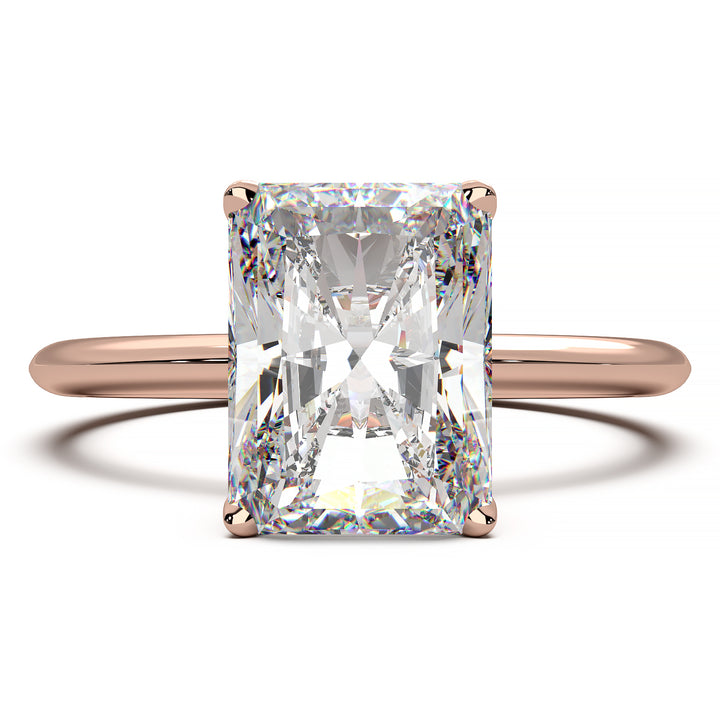 Radiant cut lab-grown diamond solitaire engagement ring with 1.7 carat diamond.