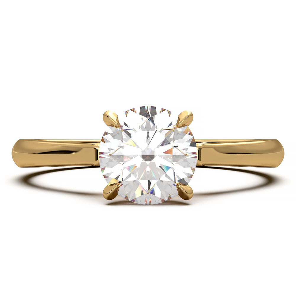 Elegant round cathedral setting engagement ring with a single diamond in a prong setting