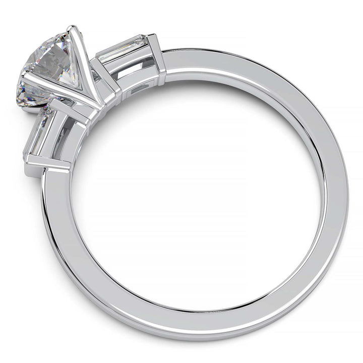 Elegant Round Diamond and Baguette Engagement Ring in Platinum or Gold