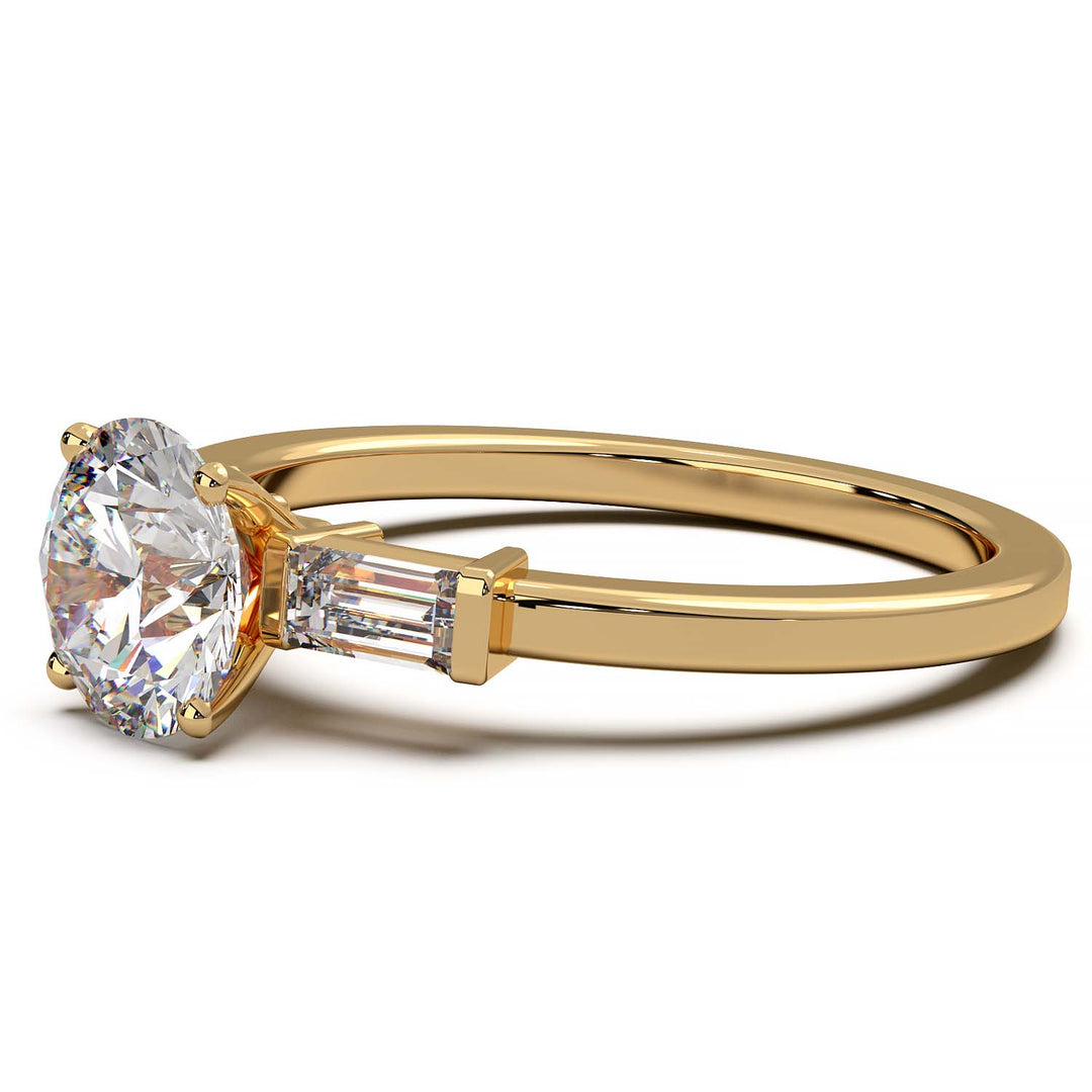 Elegant Round Diamond and Baguette Engagement Ring in Platinum or Gold