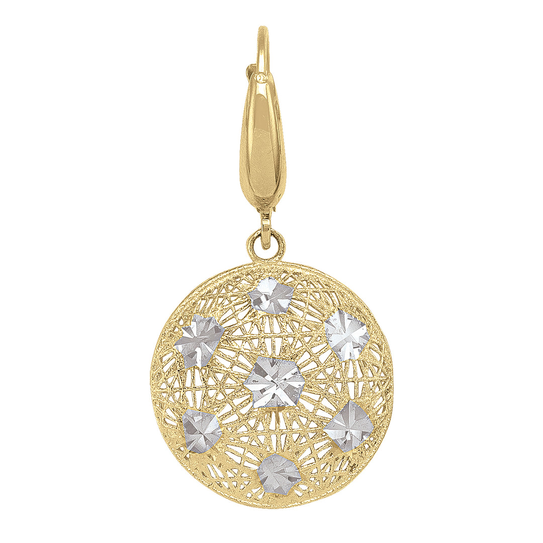4k two-tone gold disc earrings with diamond-cut starburst pattern, offering a luxurious sheen.