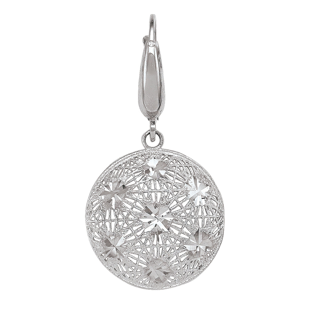 Sparkling 14k white gold disc earrings with intricate diamond-cut detailing for a radiant finish.