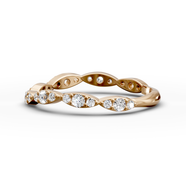 Scalloped vintage-style curved diamond wedding band with marquise detailing