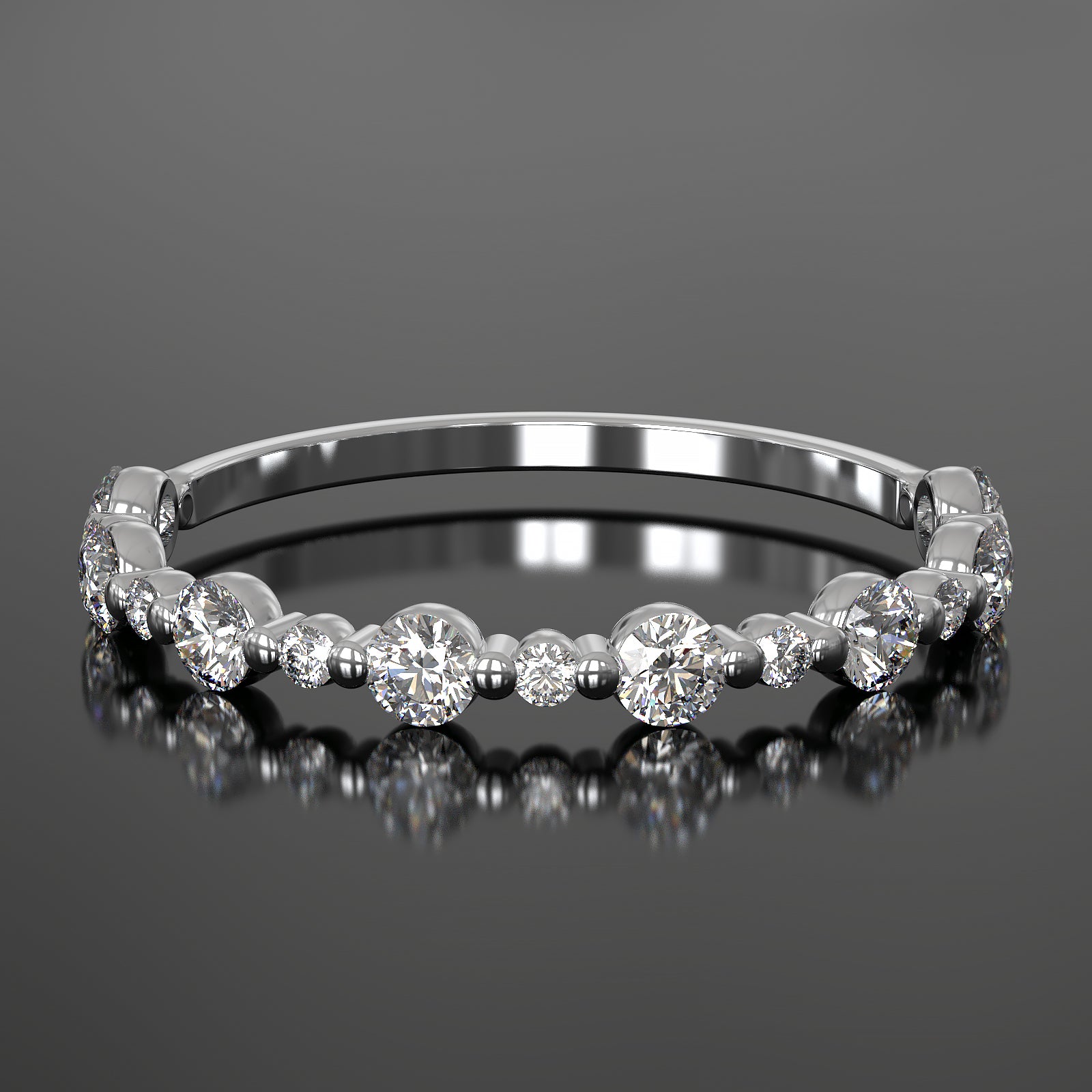 Floating Diamond Wedding Band with Shared Single Prong Setting 18k White Gold