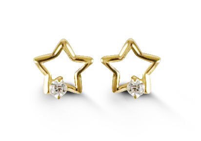 14K yellow gold baby and kids star earrings with cubic zirconia stones, playful and elegant design.