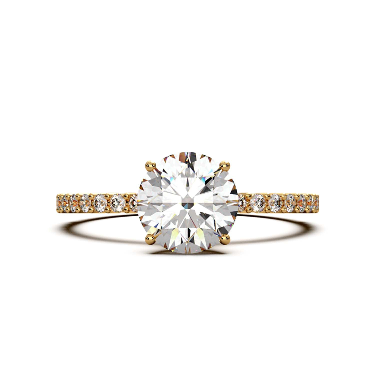 Dazzling 1.60 Carat Round Lab-Grown Diamond Engagement Ring Adorned with a Pave Diamond Band