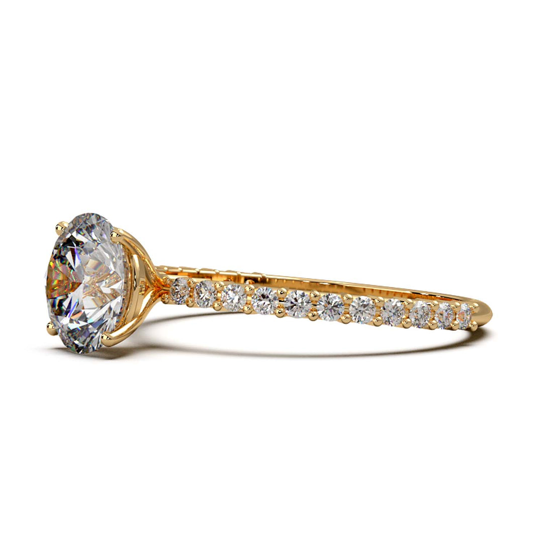 Dazzling 1.60 Carat Round Lab-Grown Diamond Engagement Ring Adorned with a Pave Diamond Band