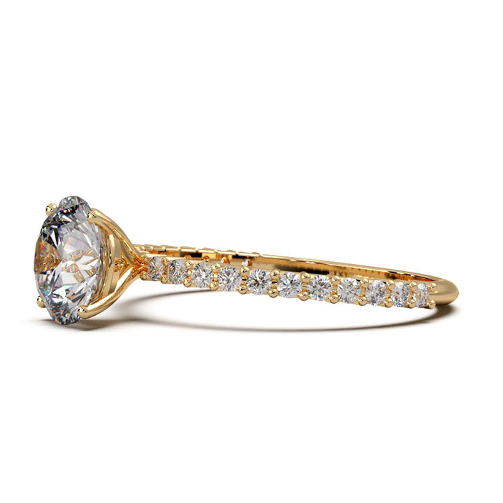 Dazzling 1.60 Carat Round Lab-Grown Diamond Engagement Ring Adorned with a Pave Diamond Band