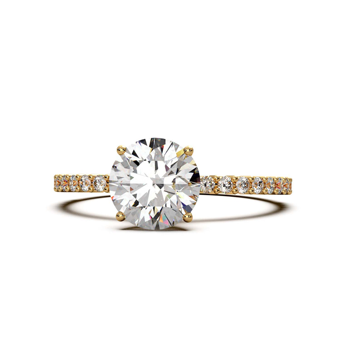 Dazzling 1.60 Carat Round Lab-Grown Diamond Engagement Ring Adorned with a Pave Diamond Band