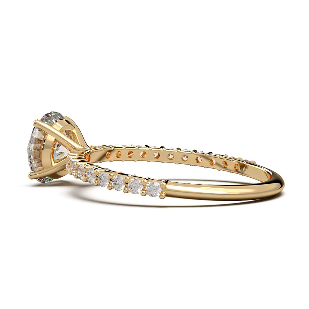 Dazzling 1.60 Carat Round Lab-Grown Diamond Engagement Ring Adorned with a Pave Diamond Band