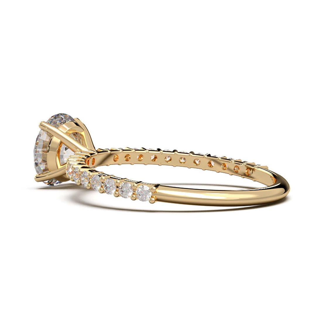 Dazzling 1.60 Carat Round Lab-Grown Diamond Engagement Ring Adorned with a Pave Diamond Band