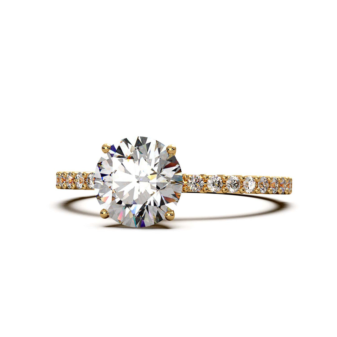 Dazzling 1.60 Carat Round Lab-Grown Diamond Engagement Ring Adorned with a Pave Diamond Band