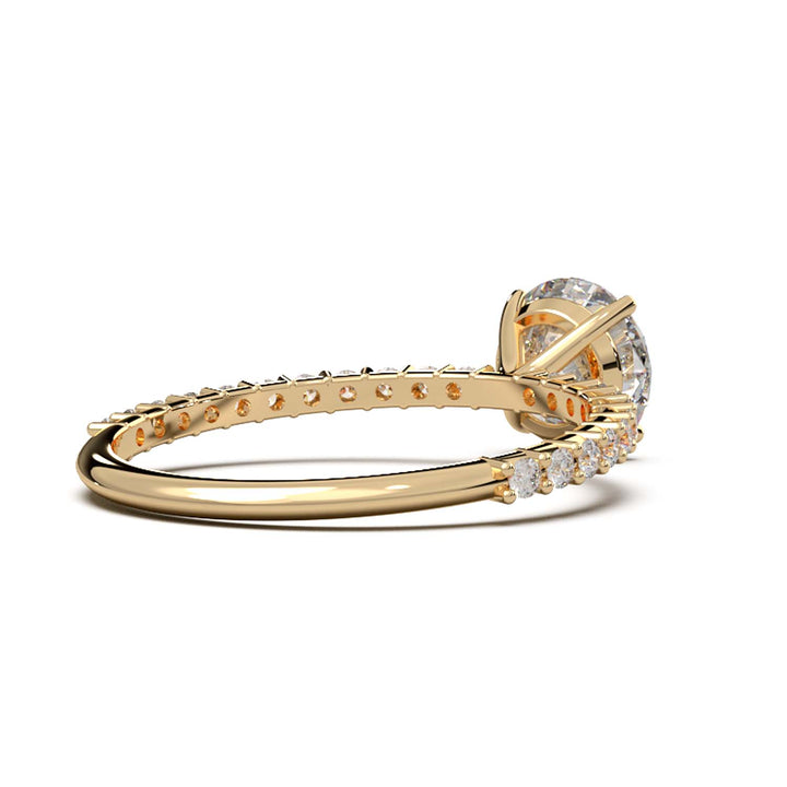 Dazzling 1.60 Carat Round Lab-Grown Diamond Engagement Ring Adorned with a Pave Diamond Band