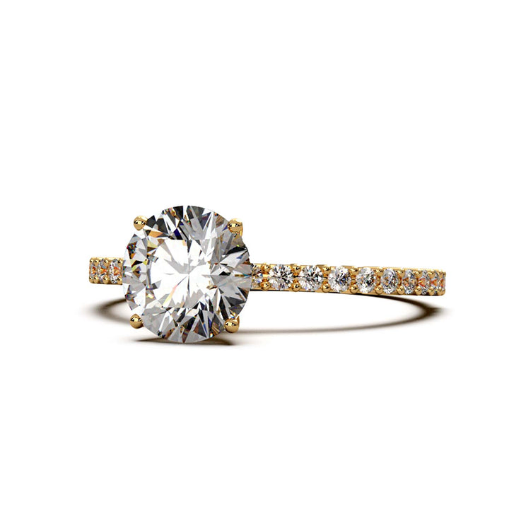 Dazzling 1.60 Carat Round Lab-Grown Diamond Engagement Ring Adorned with a Pave Diamond Band