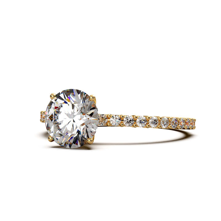 Dazzling 1.60 Carat Round Lab-Grown Diamond Engagement Ring Adorned with a Pave Diamond Band