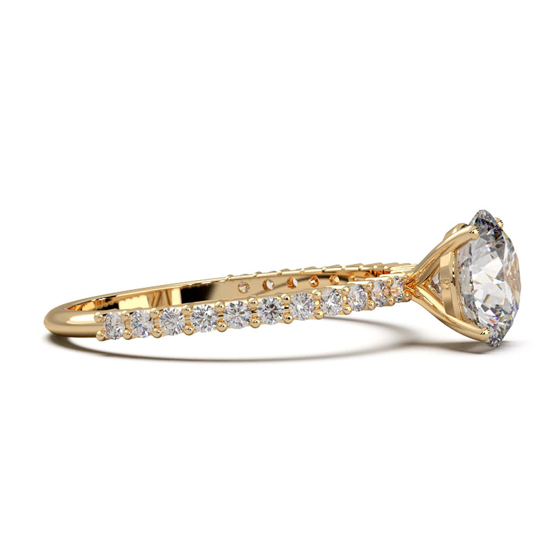 Dazzling 1.60 Carat Round Lab-Grown Diamond Engagement Ring Adorned with a Pave Diamond Band