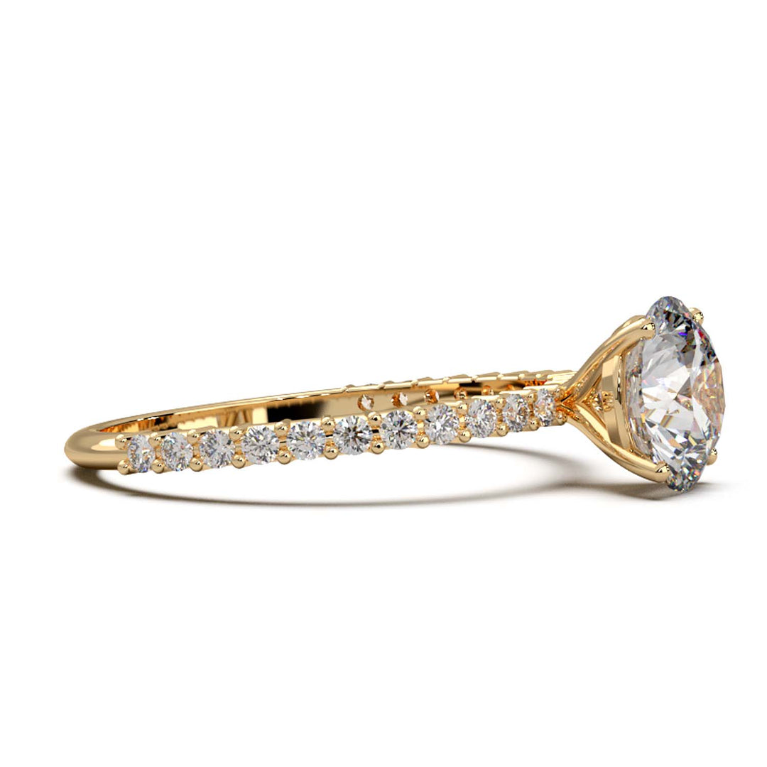 Dazzling 1.60 Carat Round Lab-Grown Diamond Engagement Ring Adorned with a Pave Diamond Band