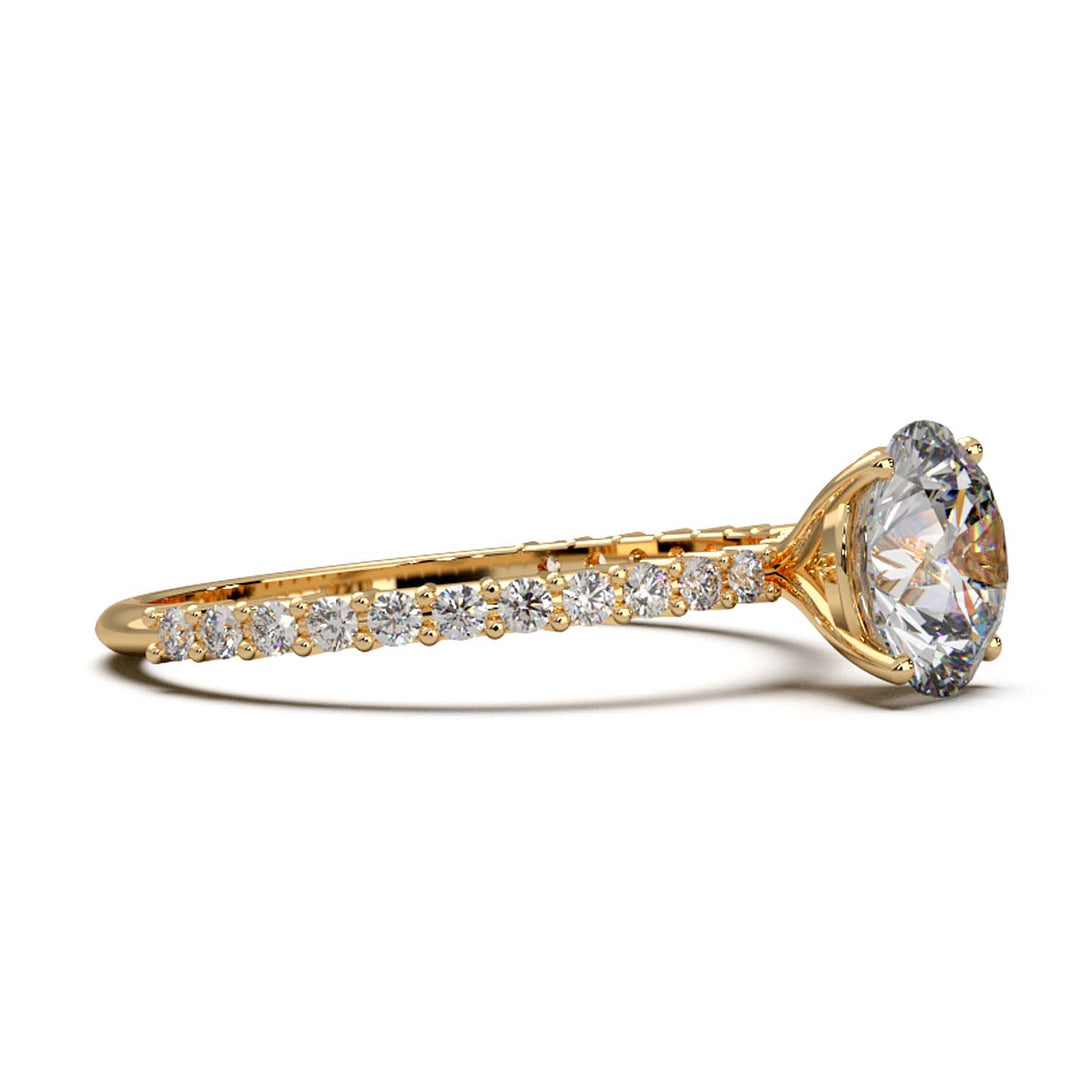 Dazzling 1.60 Carat Round Lab-Grown Diamond Engagement Ring Adorned with a Pave Diamond Band