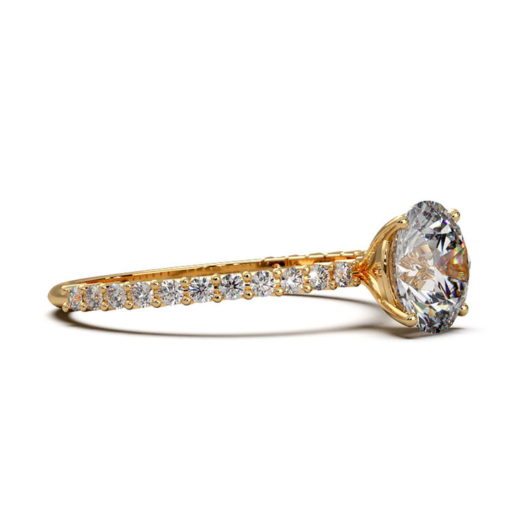 Dazzling 1.60 Carat Round Lab-Grown Diamond Engagement Ring Adorned with a Pave Diamond Band