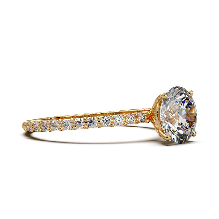 Dazzling 1.60 Carat Round Lab-Grown Diamond Engagement Ring Adorned with a Pave Diamond Band