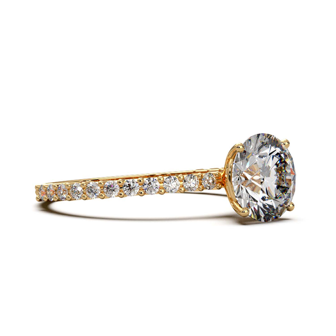 Dazzling 1.60 Carat Round Lab-Grown Diamond Engagement Ring Adorned with a Pave Diamond Band