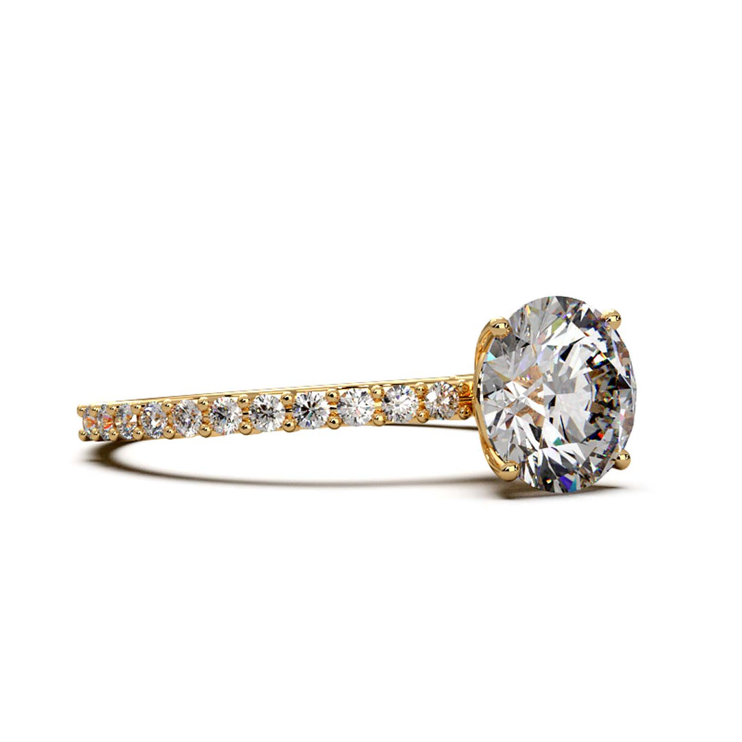 Dazzling 1.60 Carat Round Lab-Grown Diamond Engagement Ring Adorned with a Pave Diamond Band