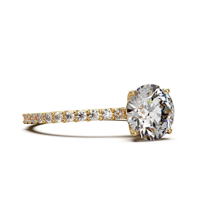 Dazzling 1.60 Carat Round Lab-Grown Diamond Engagement Ring Adorned with a Pave Diamond Band