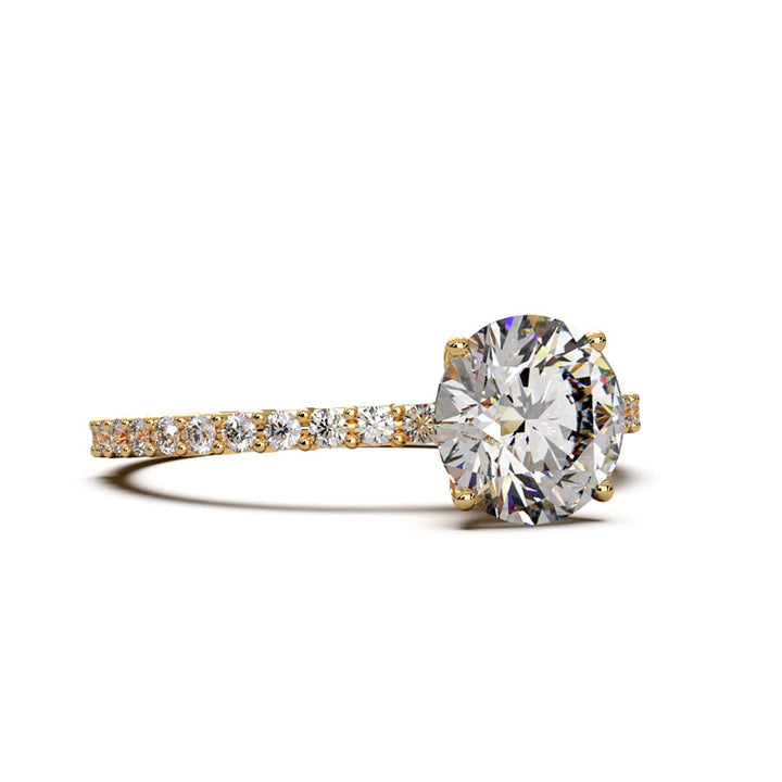 Dazzling 1.60 Carat Round Lab-Grown Diamond Engagement Ring Adorned with a Pave Diamond Band