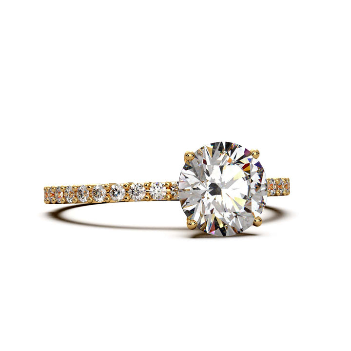 Dazzling 1.60 Carat Round Lab-Grown Diamond Engagement Ring Adorned with a Pave Diamond Band