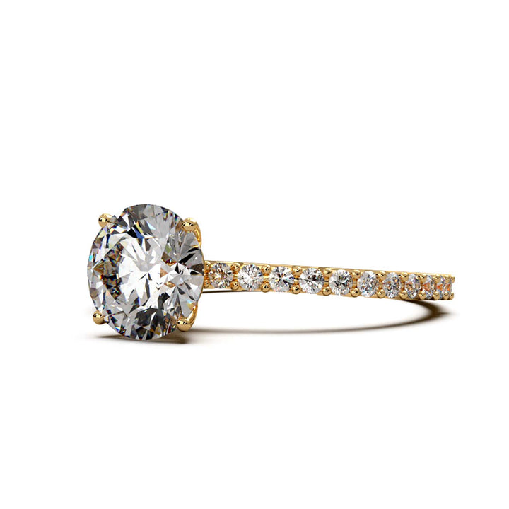 Dazzling 1.60 Carat Round Lab-Grown Diamond Engagement Ring Adorned with a Pave Diamond Band